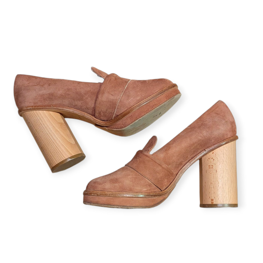 Anthropologie OUIGAL Lou Platform Heel Loafer Blush Rose Suede Italy EU39